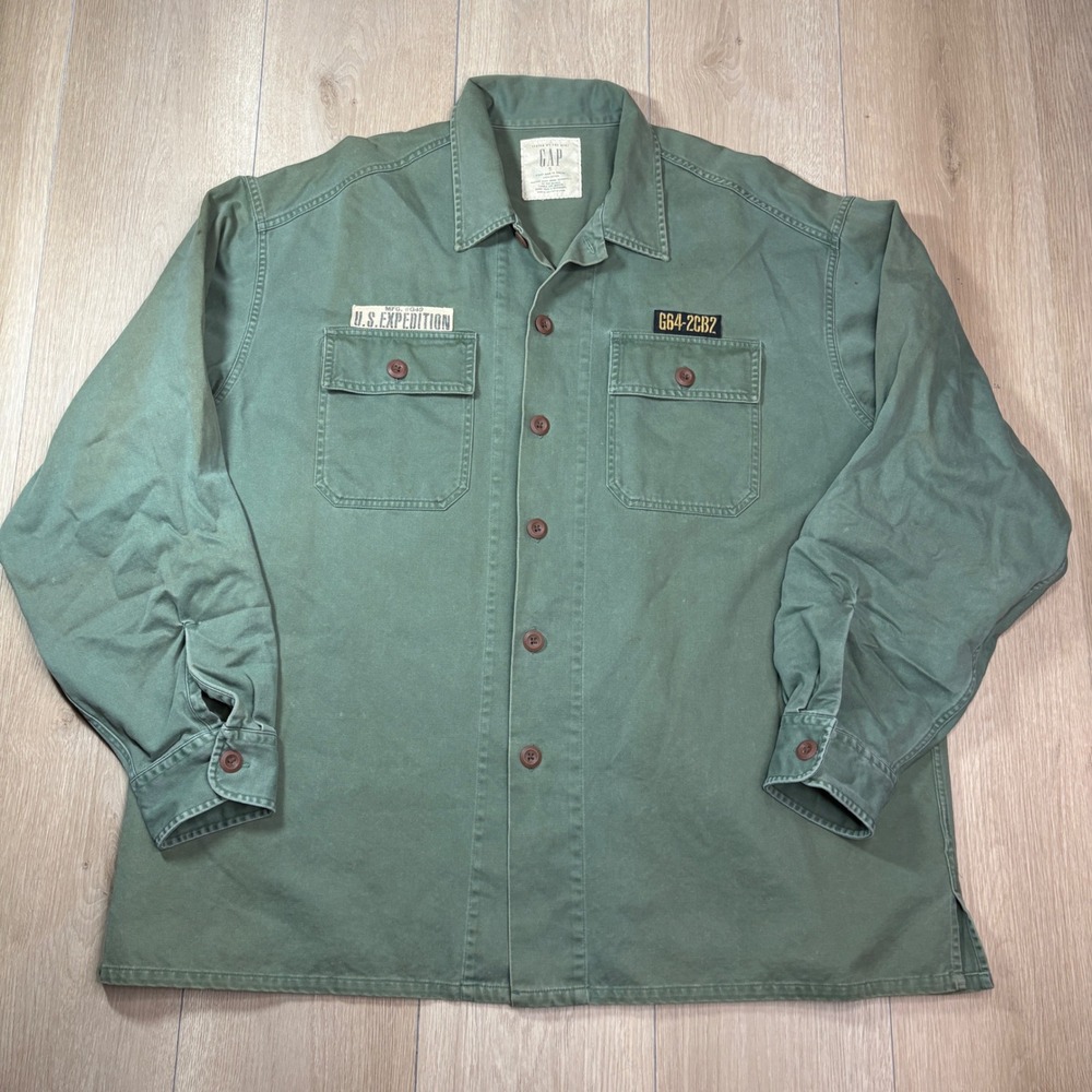 Gap Green Military Utility Shirt OG-107 US Expedition Distressed Jacket Men's XL